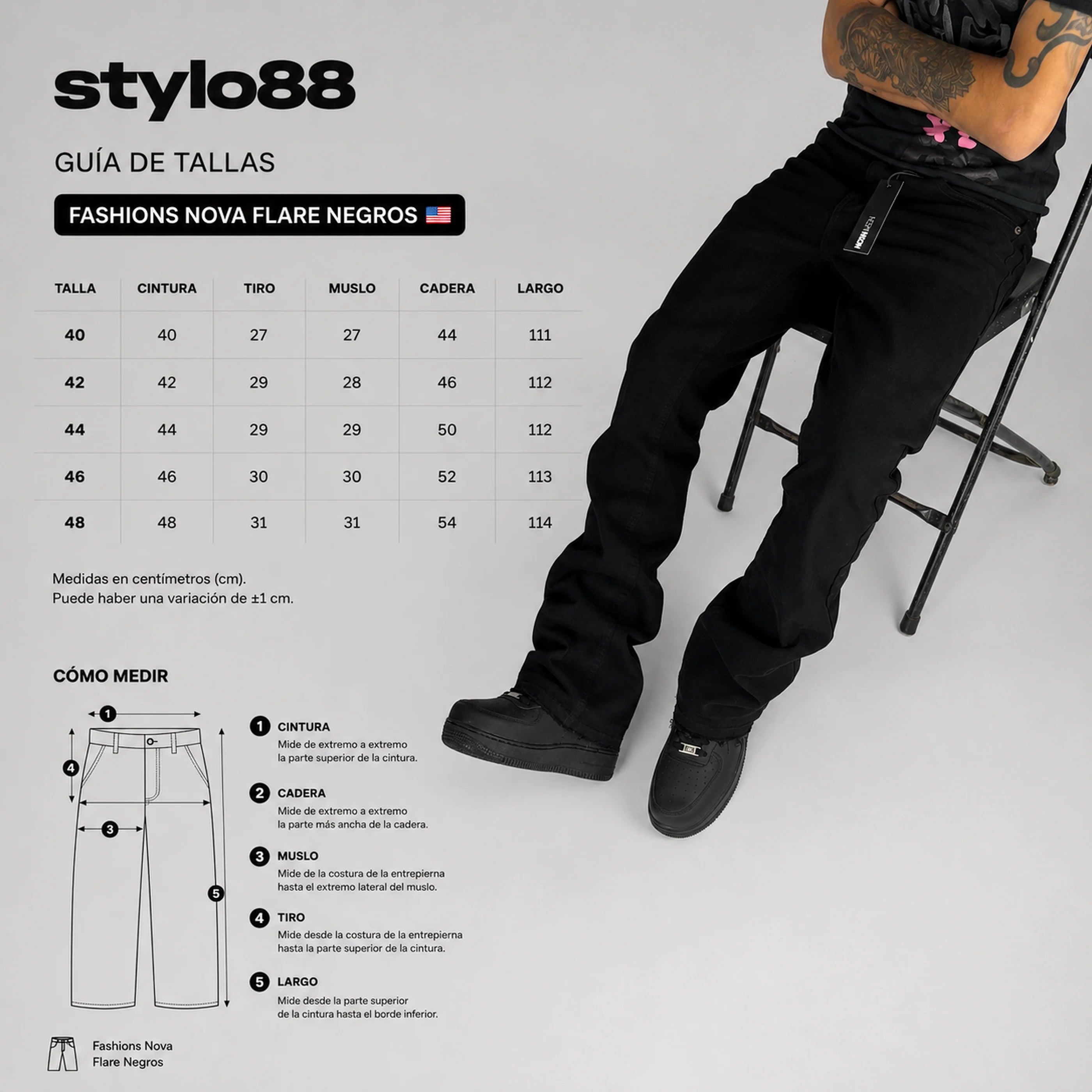 Black Fashion Nova Flare Jeans hombre Stylo 88, vista 11 — denim streetwear Chile