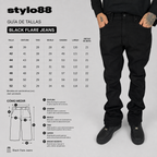 Black Flare Jeans — guía de tallas 40 a 52, medidas en centímetros