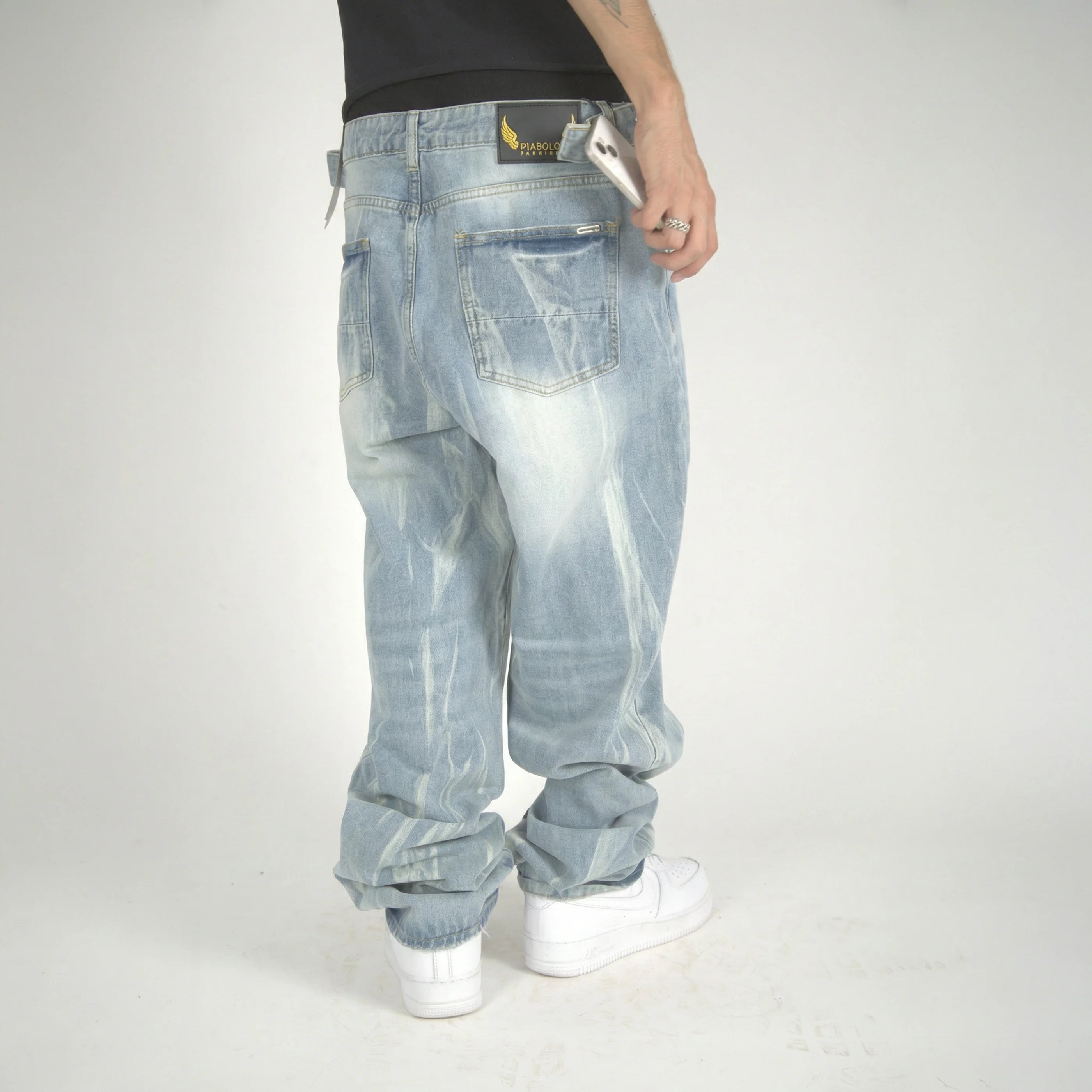 Frozen Loose Fit Jeans hombre Stylo 88, vista trasera con detalle de bolsillos — denim streetwear Chile