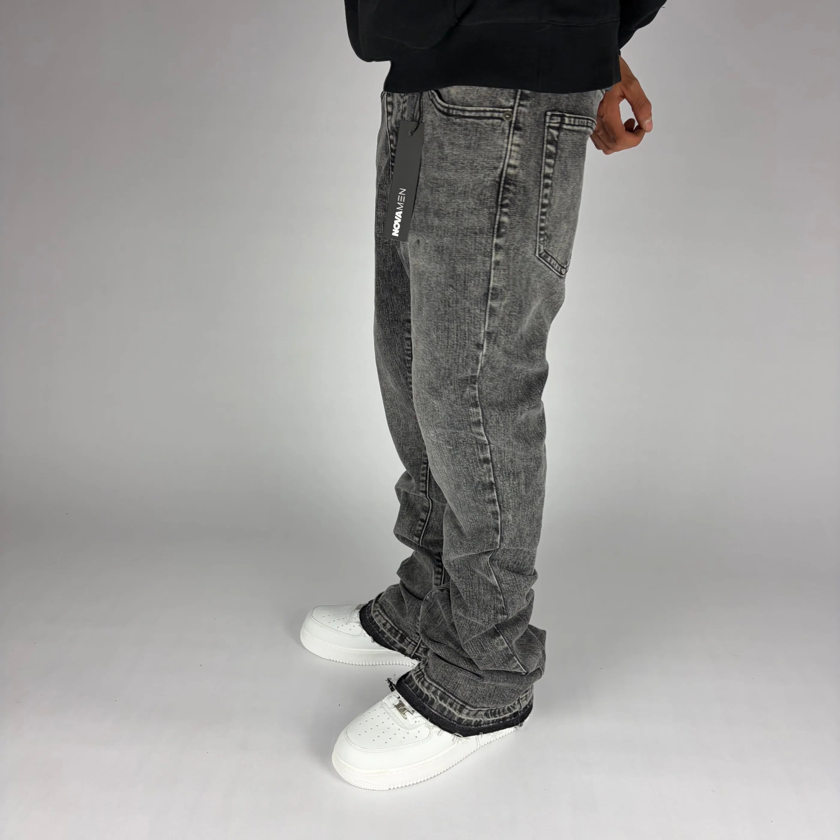 Grey Fashion Nova Flare Jeans hombre Stylo 88, vista trasera con detalle de bolsillos — denim streetwear Chile
