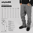Grey Flare Jeans — guía de tallas 40 a 52, medidas en centímetros