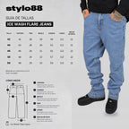 Ice Wash Flare Jeans — guía de tallas 42 a 50, medidas en centímetros