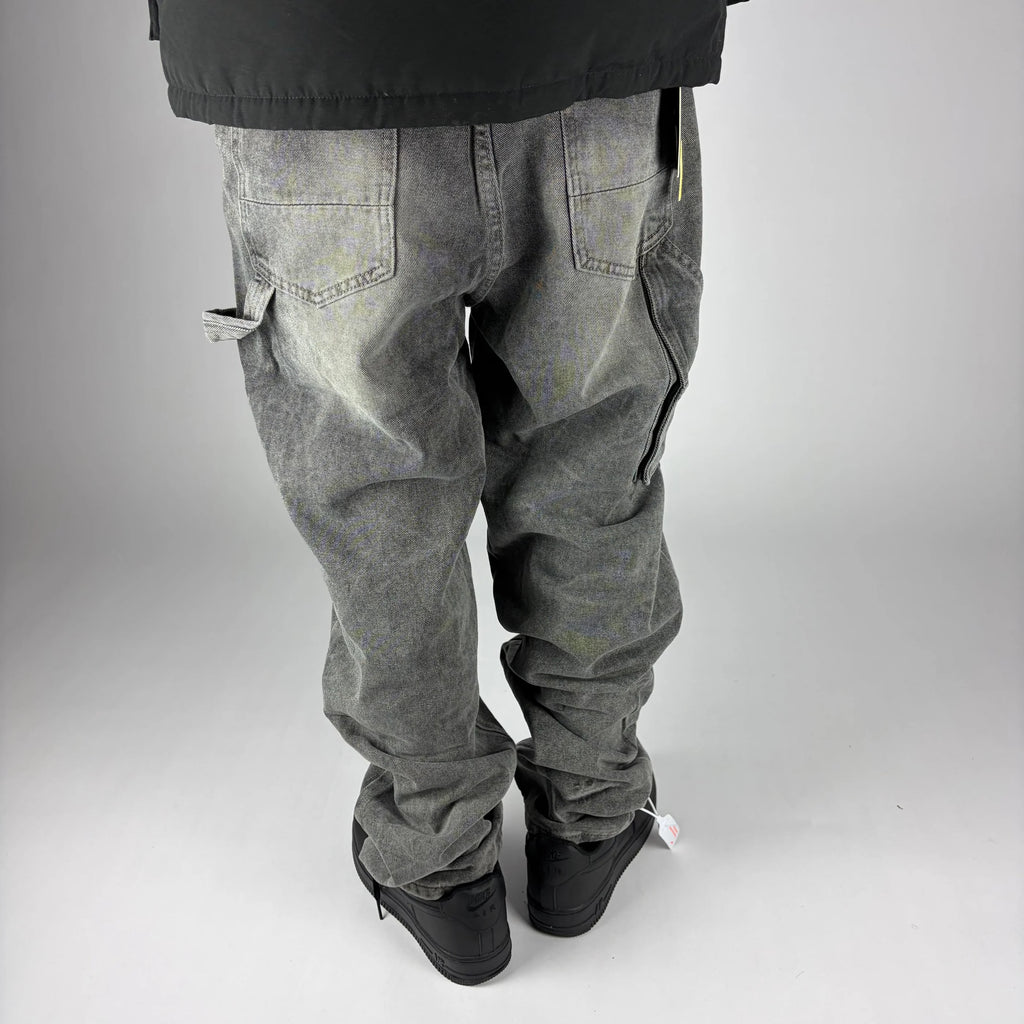 Jeans carpintero gris hombre Stylo 88, vista trasera con bolsillos traseros y presilla de martillo