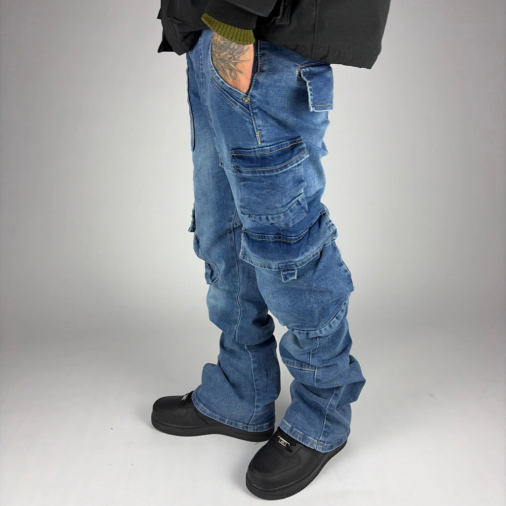 Pocket Flare Cargo Jeans hombre Stylo 88, vista frontal — denim streetwear Chile