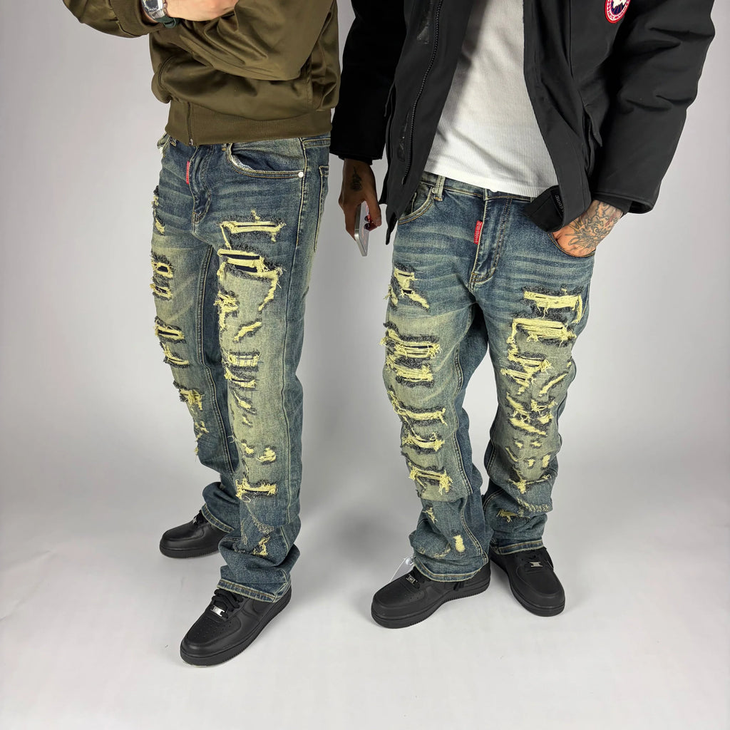 Wasted Flare Jeans hombre Stylo 88, detalle de tela y costuras — denim streetwear Chile