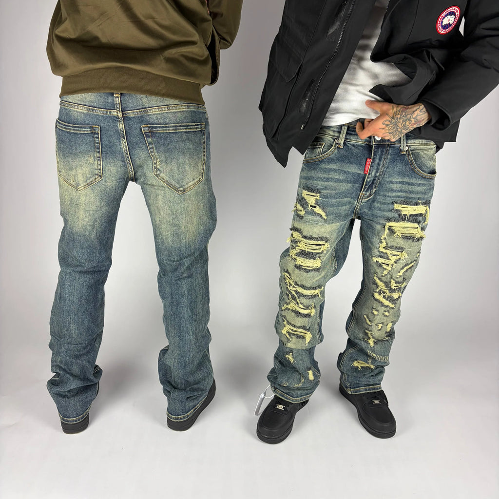 Wasted Flare Jeans hombre Stylo 88, look completo en modelo — denim streetwear Chile