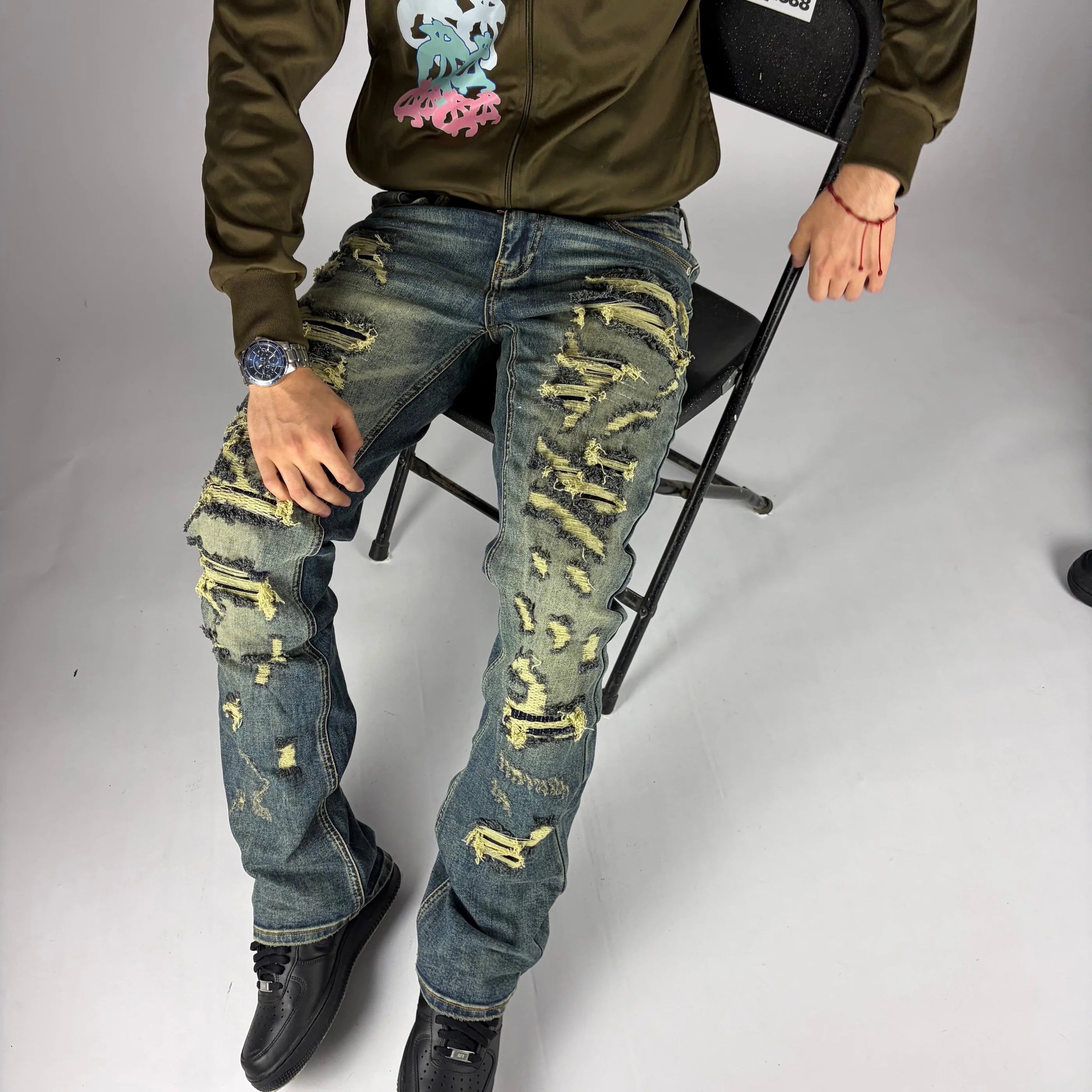 Wasted Flare Jeans hombre Stylo 88, vista trasera con detalle de bolsillos — denim streetwear Chile